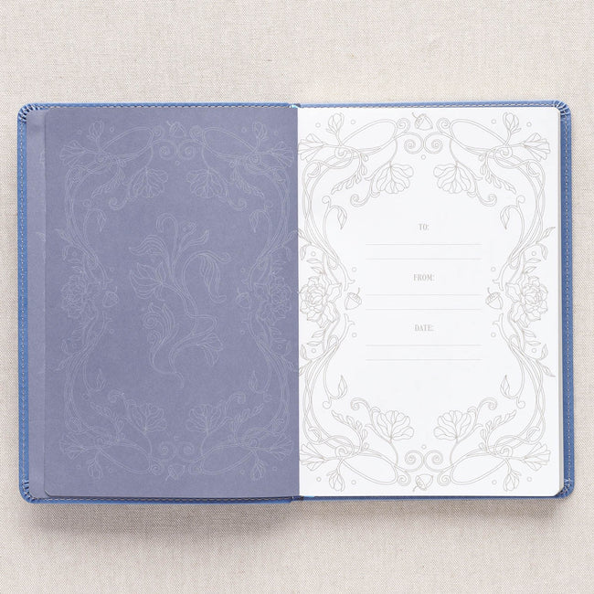Growing Faith: 90 Devotional Stories for Families Blue Faux Leather Gift Book