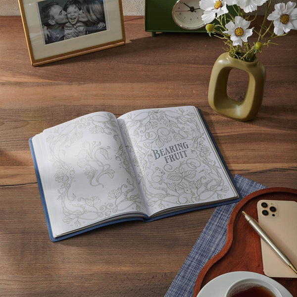 Growing Faith: 90 Devotional Stories for Families Blue Faux Leather Gift Book
