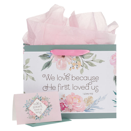 Joyous Blessings Floral Peach Large Landscape Gift Bag Set with Card - Isaiah 61:3