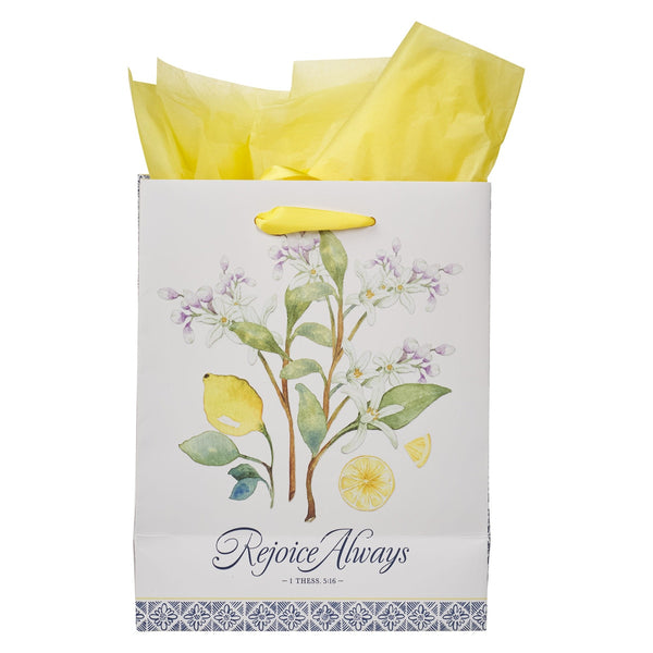 Rejoice Always White Lemon Medium Gift Bag - 1 Thessalonians 5:16