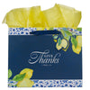 Give Thanks Blue and Yellow Lemon Large Landscape Gift Bag - 1 Thessalonians 5:18 - KI Gifts Christian Supplies