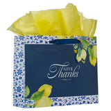 Give Thanks Blue and Yellow Lemon Large Landscape Gift Bag - 1 Thessalonians 5:18