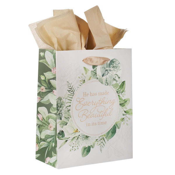 Everything Beautiful Green Wreath Medium Gift Bag - Ecclesiastes 3:11