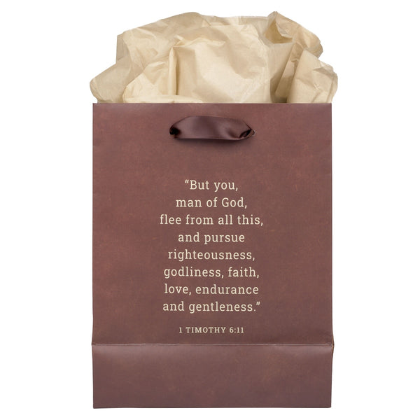 Man of God Brown Medium Gift Bag - 1 Timothy 6:11