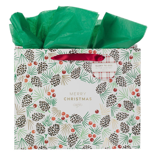 Merry Christmas Pinecone Large Landscape Gift Bag - KI Gifts Christian Supplies