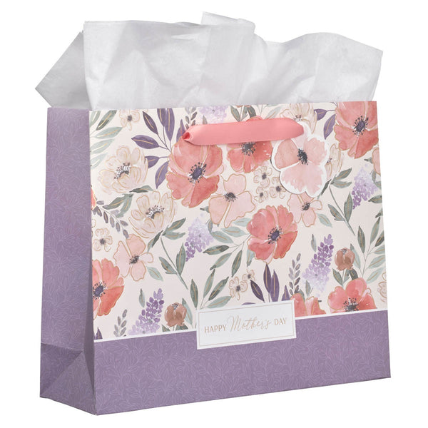 Happy Mother's Day Coral Poppy Large Landscape Gift Bag