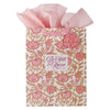 Be Still Pink Spring Floral Large Portrait Gift Bag - Psalm 46:10 - KI Gifts Christian Supplies