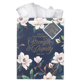 Strength and Dignity Blush Magnolia Large Portrait Gift Bag - Proverbs 31:25 - KI Gifts Christian Supplies