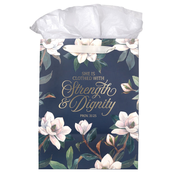 Strength and Dignity Blush Magnolia Large Portrait Gift Bag - Proverbs 31:25