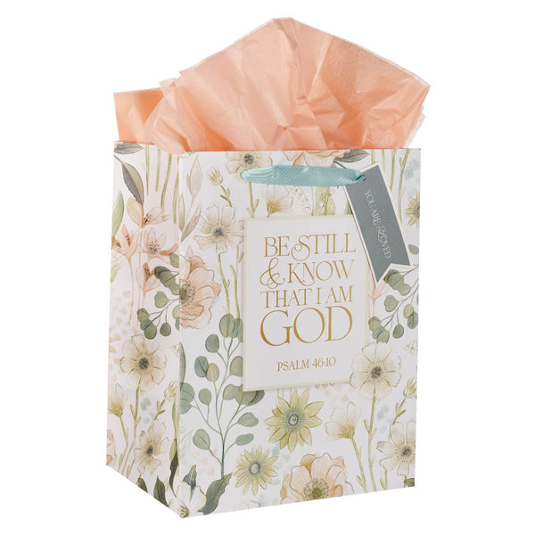 Be Still and Know Peach Meadow Large Portrait Gift Bag - Psalm 46:10