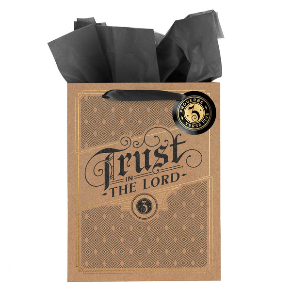 Trust in the Lord Cork-brown Large Portrait Gift Bag - Proverbs 3:5 - KI Gifts Christian Supplies