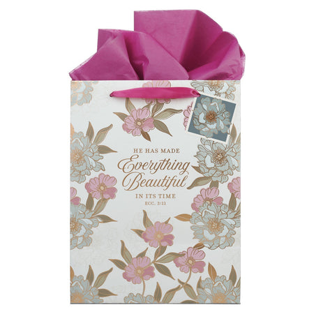 Happy Birthday Pink Flower Trellis Large Landscape Gift Bag Set with Card