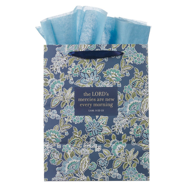 Morning Mercies Blue Green Floral Large Gift Bag Lam 3:22-23