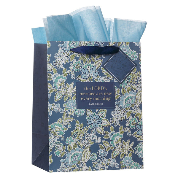 Morning Mercies Blue Green Floral Large Gift Bag Lam 3:22-23