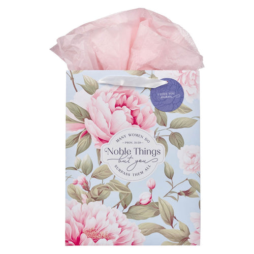 Noble Things Pink Peony Large Portrait Gift Bag - Proverbs 31:29 - KI Gifts Christian Supplies