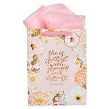 Strength and Dignity Pink Floral Large Portrait Gift Bag - Proverbs 31:25 - KI Gifts Christian Supplies