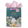 Happy Birthday Teal Floral Large Portrait Gift Bag - KI Gifts Christian Supplies