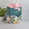 Happy Birthday Teal Floral Large Portrait Gift Bag