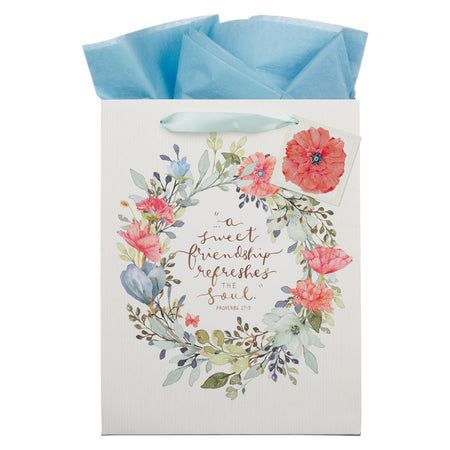 Happy Birthday Pink Flower Trellis Large Landscape Gift Bag Set with Card