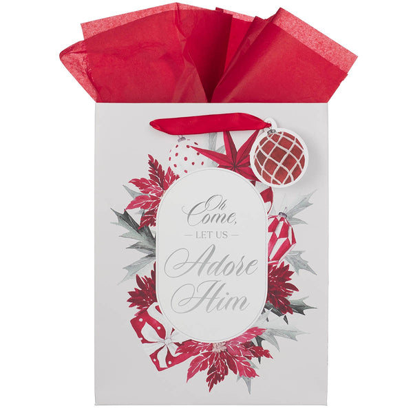 Adore Him Red Poinsettia Large Portrait Gift Bag - KI Gifts Christian Supplies