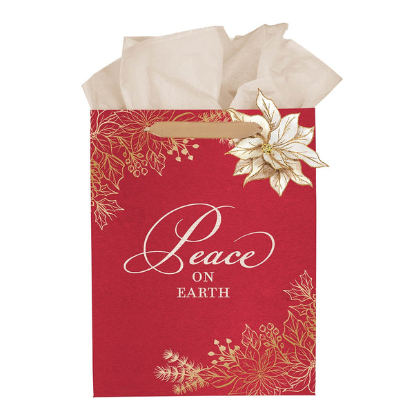 Peace on Earth Cinnamom-Red Medium Gift Bag - KI Gifts Christian Supplies