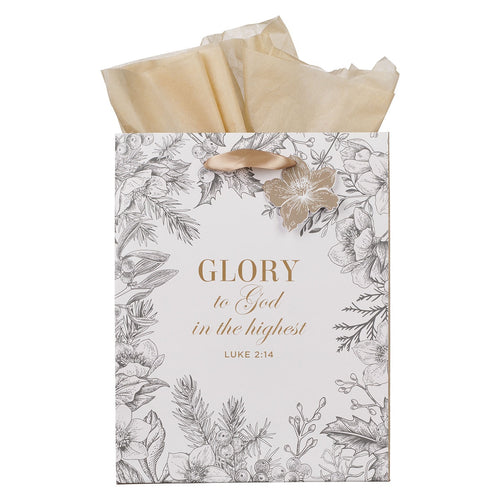 Glory to God Winter Botanical Medium Gift Bag - Luke 2:14 - KI Gifts Christian Supplies