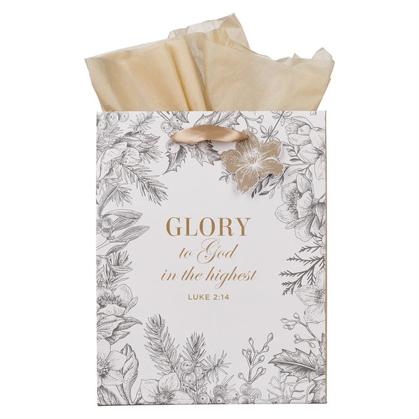 Glory to God Winter Botanical Medium Gift Bag - Luke 2:14 - KI Gifts Christian Supplies