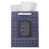 The Plans Modern Blue Grid Large Portrait Gift Bag - Jeremiah 29:11