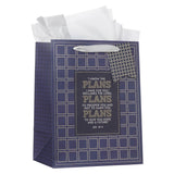 The Plans Modern Blue Grid Large Portrait Gift Bag - Jeremiah 29:11