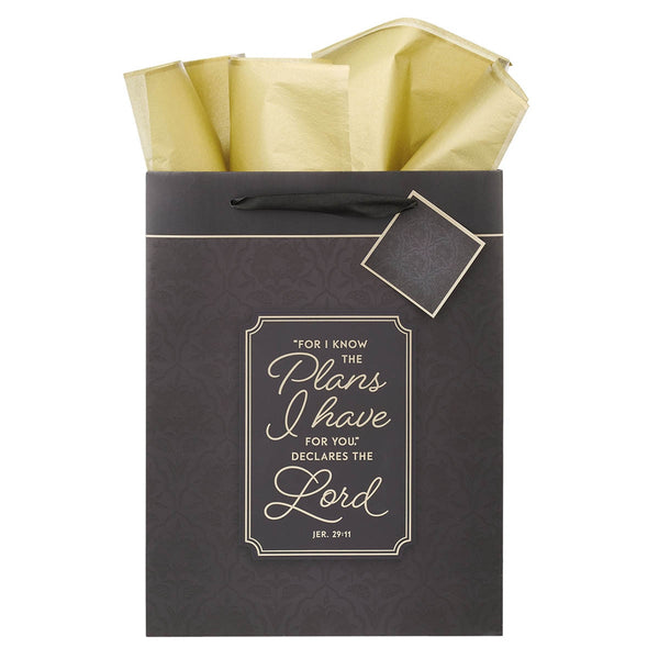 I Know the Plans Graphite Gray Large Portrait Gift Bag - Jeremiah 29:11 - KI Gifts Christian Supplies