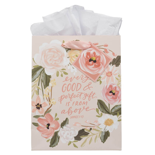 Every Good Gift Peach Floral Medium Gift Bag - James 1:17