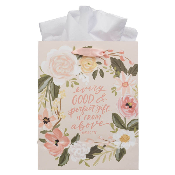 Every Good Gift Peach Floral Medium Gift Bag - James 1:17