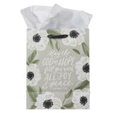 God of Hope Gray Floral Medium Gift Bag - Romans 15:13