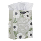 God of Hope Gray Floral Medium Gift Bag - Romans 15:13