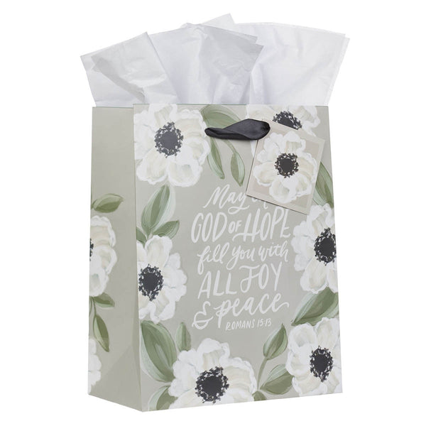 God of Hope Gray Floral Medium Gift Bag - Romans 15:13