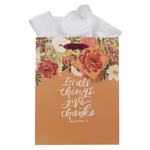 Give Thanks Pumpkin Spice Medium Gift Bag - 1 Thessalonians 5:18 - KI Gifts Christian Supplies