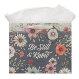 Be Still Teal Botanical Large Landscape Gift Bag - Psalm 46:10 - KI Gifts Christian Supplies