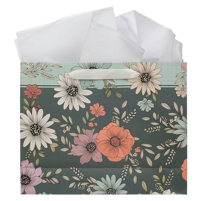 Be Still Teal Botanical Large Landscape Gift Bag - Psalm 46:10