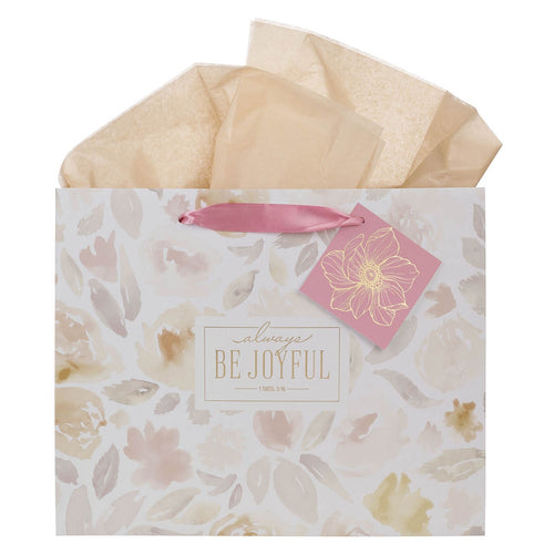 Always Be Joyful Dusty Mauve Large Landscape Gift Bag - 1 Thessalonians 5:16 - KI Gifts Christian Supplies