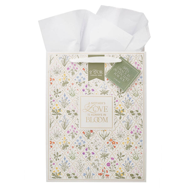 Always in Bloom Large Portrait Gift Bag - 2 Corinthians 12:9 - KI Gifts Christian Supplies
