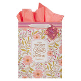 Trust In The Lord Coral Cascade Large Portrait Gift Bag - Isaiah 40:31 - KI Gifts Christian Supplies