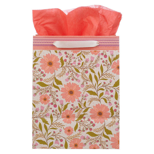 Trust In The Lord Coral Cascade Large Portrait Gift Bag - Isaiah 40:31