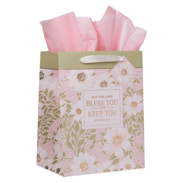 Bless and Keep You Blush Bloom Large Portrait Gift Bag - Numbers 6:24