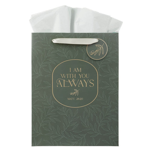 I Am With You Always Sage Botanical Large Portrait Gift Bag - Matthew 28:20