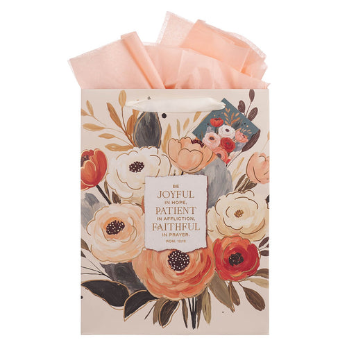 Joyful Patient Faithful Heirloom Floral Large Portrait Gift Bag - Romans 12:12