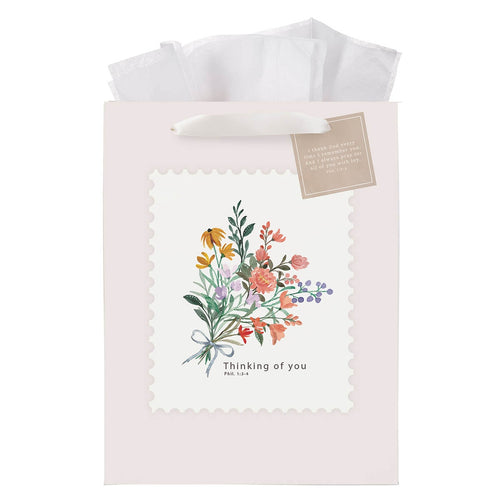 Thinking of You Cream Wildflower Large Portrait Gift Bag - Philippians 1:3-4