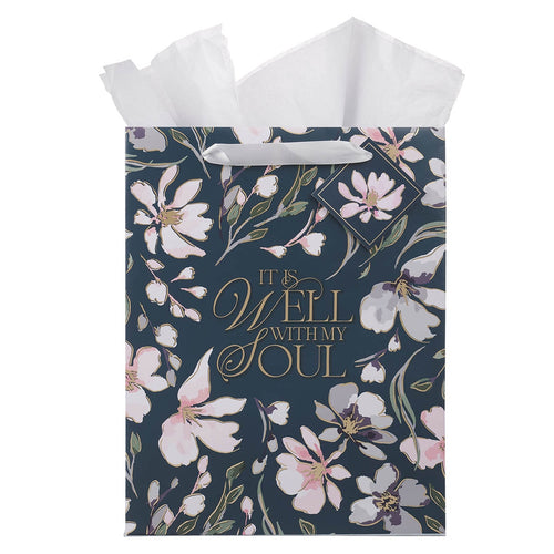 It Is Well With My Soul Navy Floral Large Portrait Gift Bag