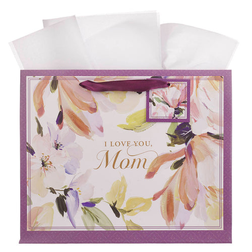 I Love You Mom Purple Foral Large Landscape Gift Bag