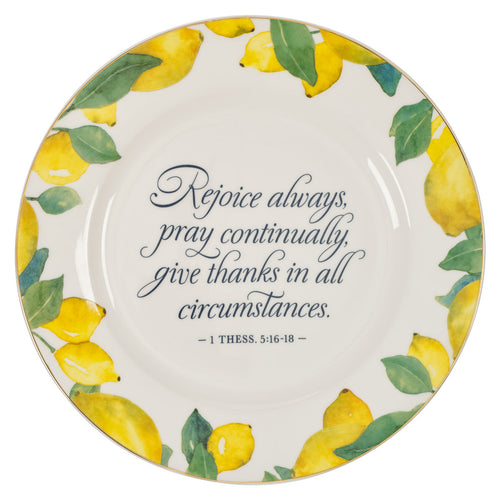 Rejoice Always Lemon Yellow Ceramic Plate -1 Thessalonians 5:16-18