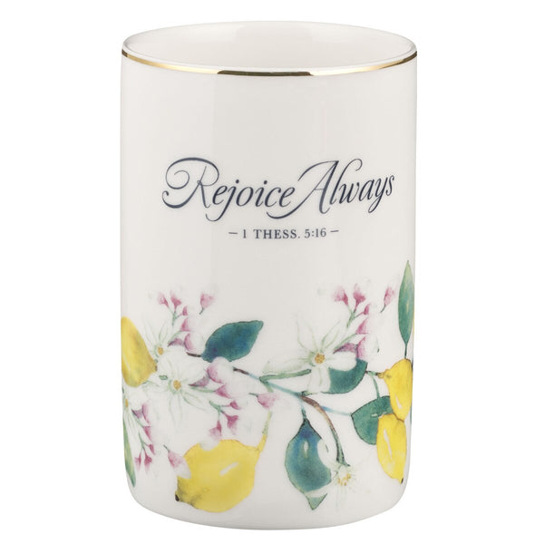 Rejoice Always Lemon Ceramic Table Vase - 1 Thessalonians 5:16 - KI Gifts Christian Supplies